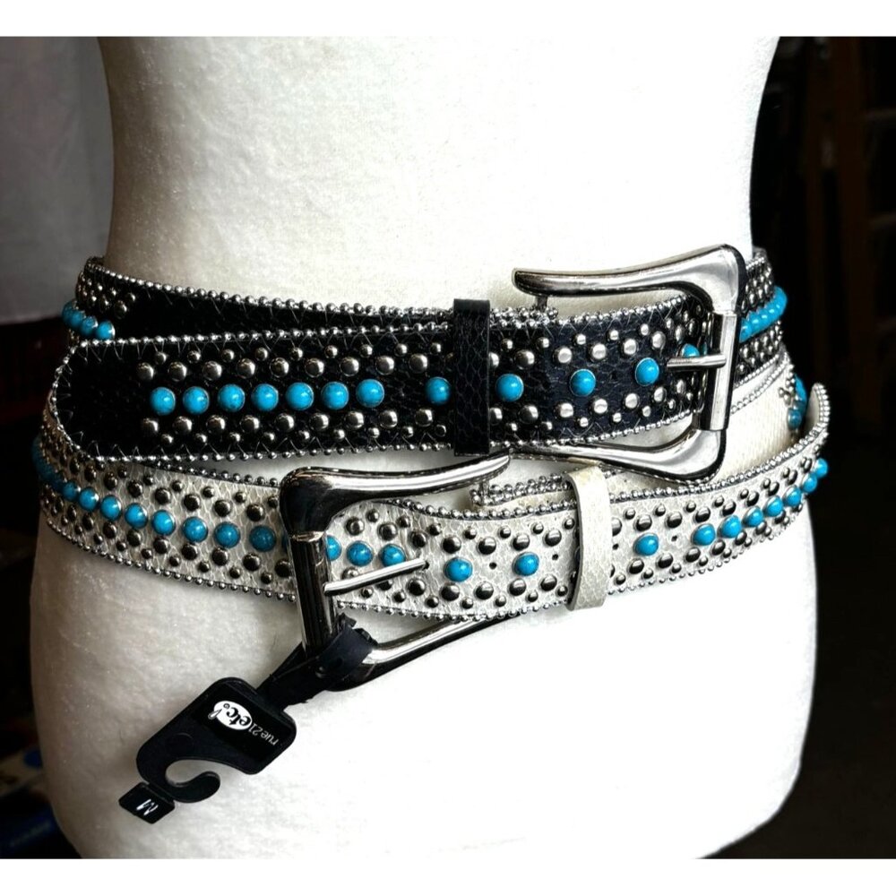 Studded Black & White With Turquoise Accents By Rue21 Etc. Womens S/M